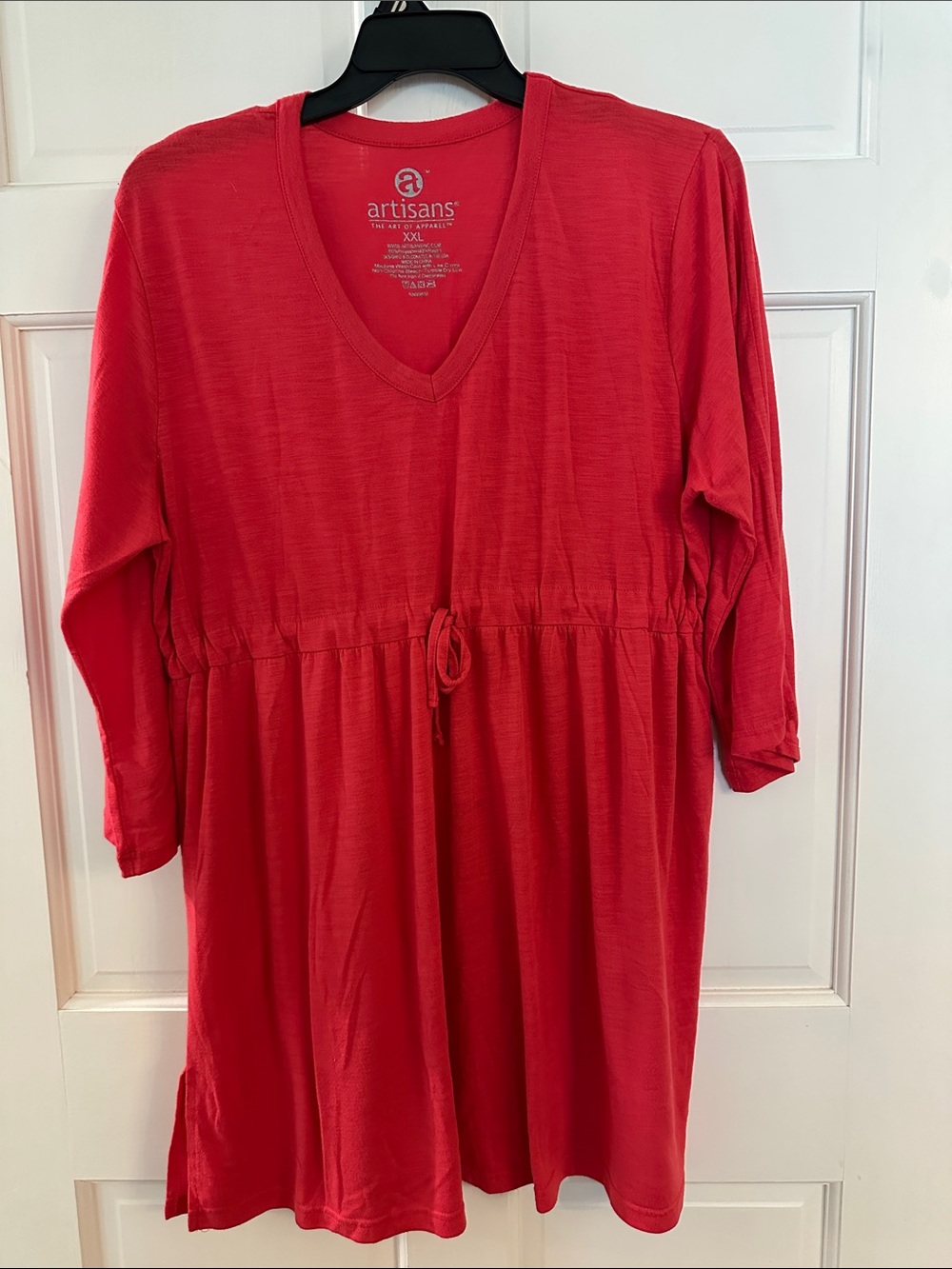 Artisan Coral-Red V-Neck Drawstring Tunic